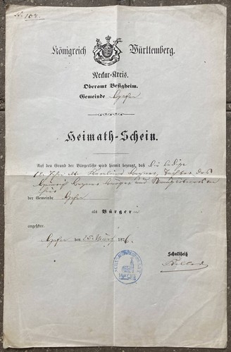 Heimatschein königreich - heimatschein,